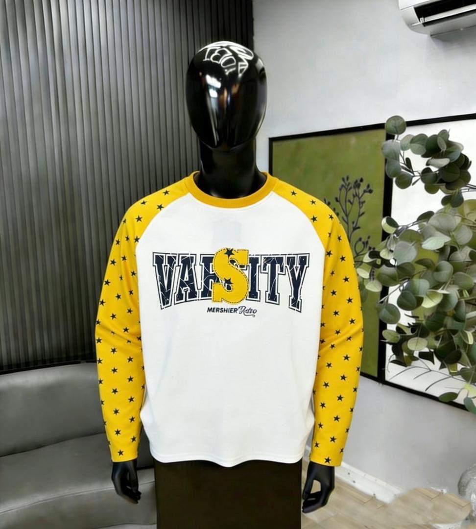long-sleeve varsity-style jersey